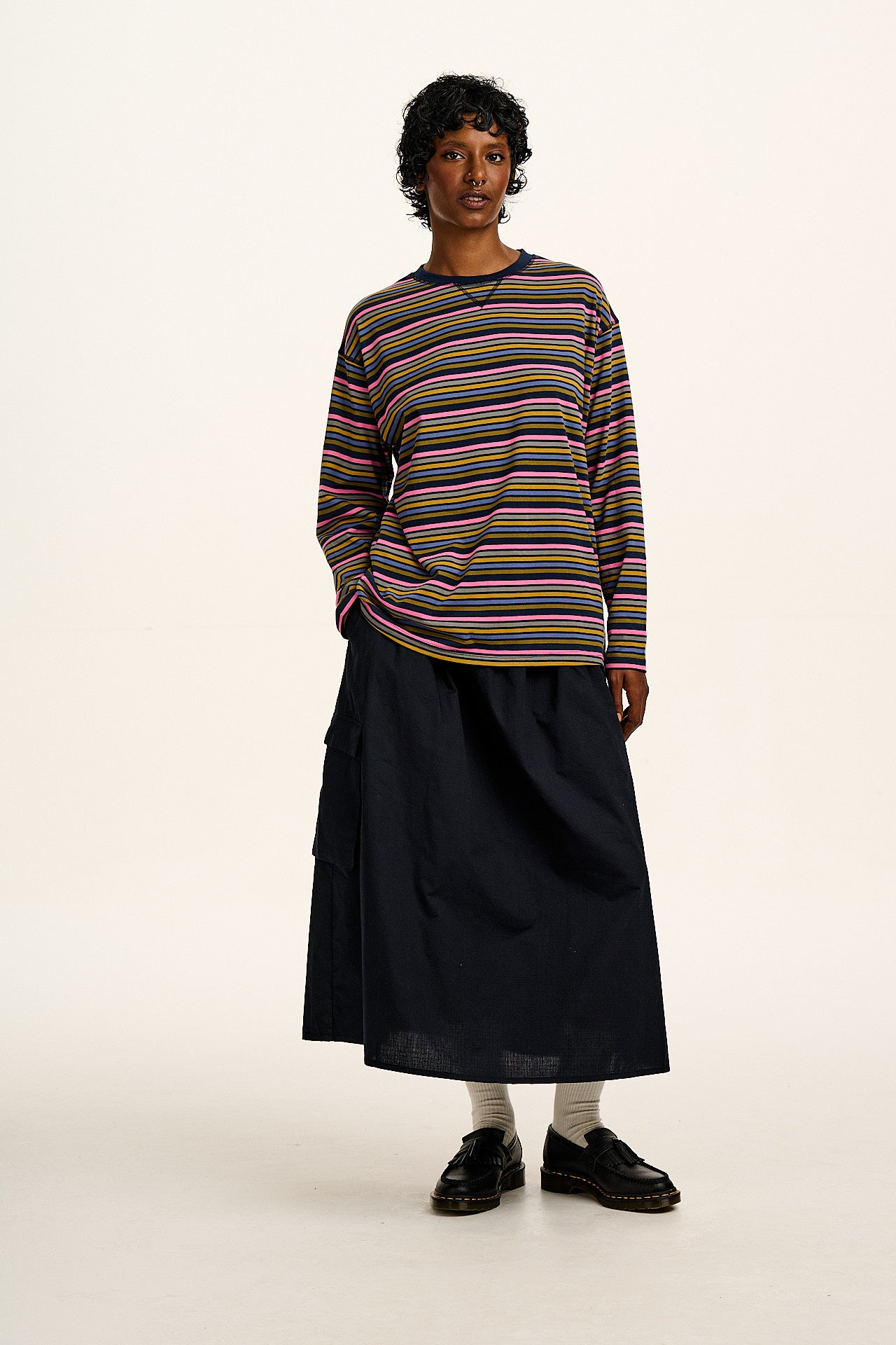 Murat - Long Sleeve Lightweight Cotton T-Shirt in Grunge Stripe