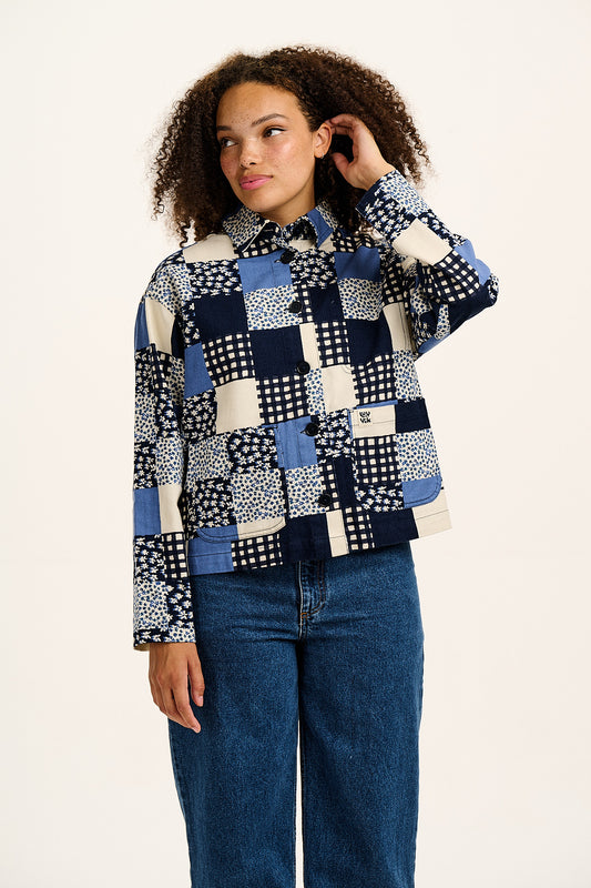 Connie - Cotton Jacket in Inked Blue Patchwork