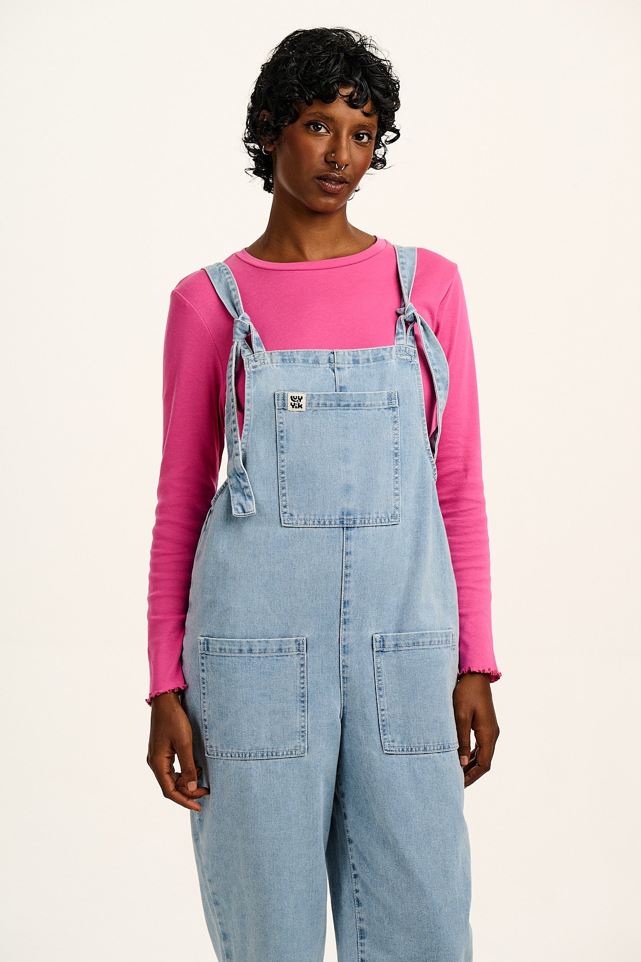 Hansel - Long Sleeve Cotton Crop Top in Mulberry Pink