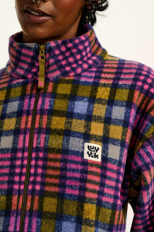 Nicks - Full Zip Polar Fleece in Purple Grunge Check