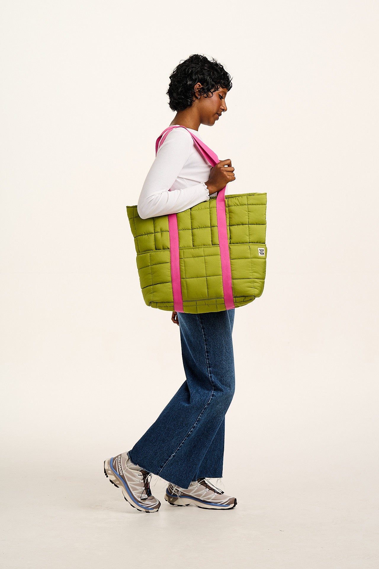 Dax - Quilted Tote in Lima Bean Green & Pink