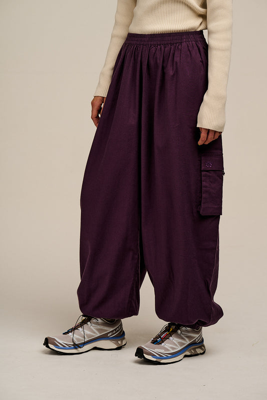 Rumi - Brushed Cotton Barrel Trousers in Plum Perfect