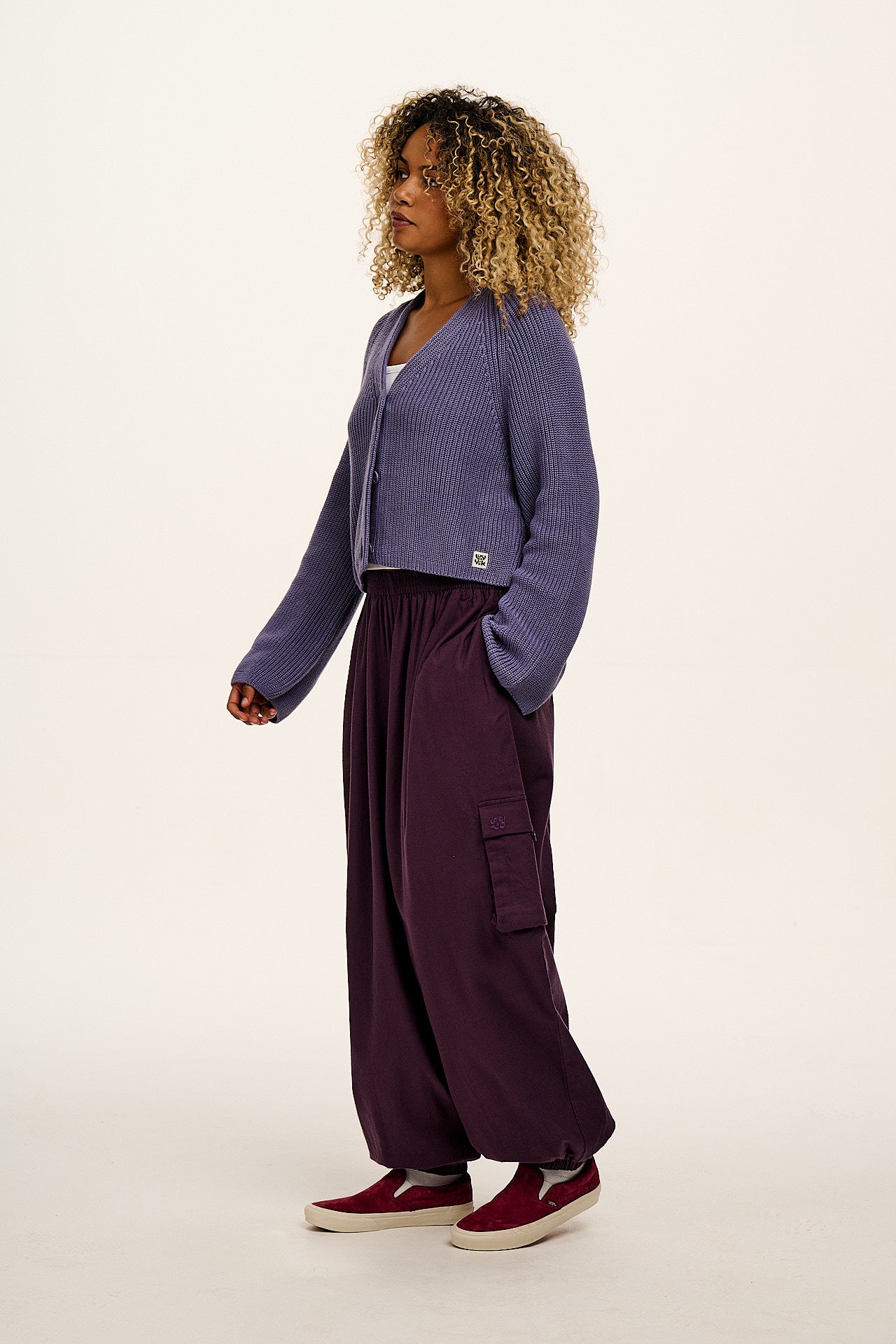 Robyn - V-Neck Cotton Cardigan in Purple