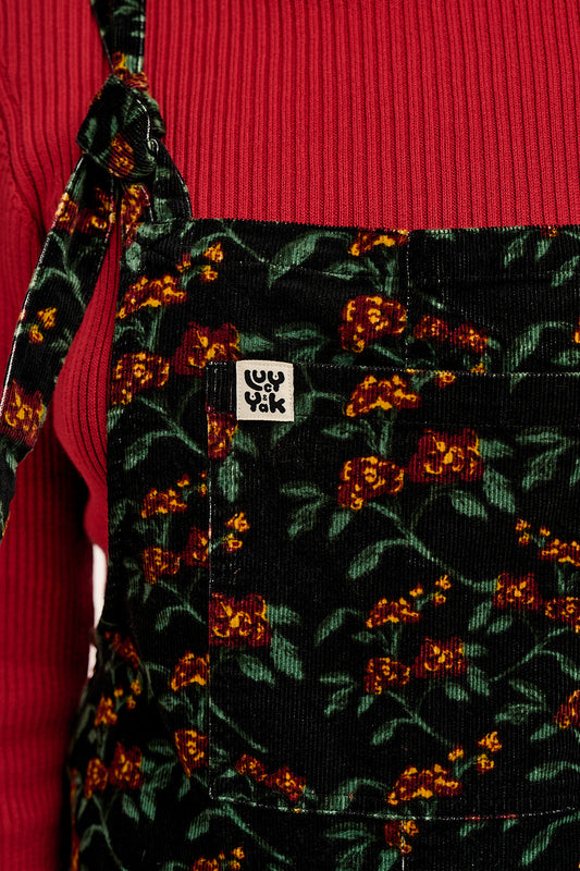 Original - Corduroy Dungarees in Black & Red Floral Print