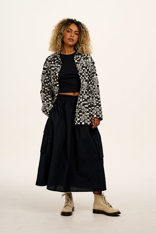 L.E. Olly - Cotton Jacket in Black & White Sunflower Check