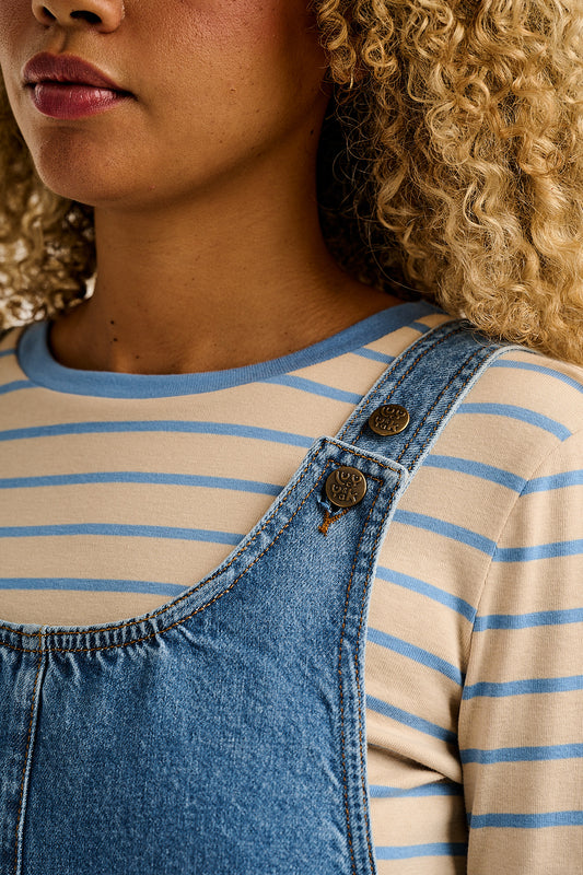 Layla - Mini Denim Dress in Mid Wash Blue