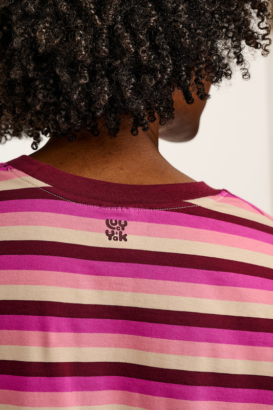Mysen - Long Sleeve Cotton T-Shirt in Pink Stripe