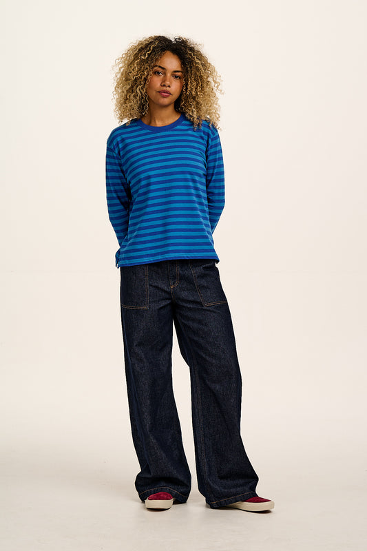 Mysen - Long Sleeve Cotton T-Shirt in Blue Stripe