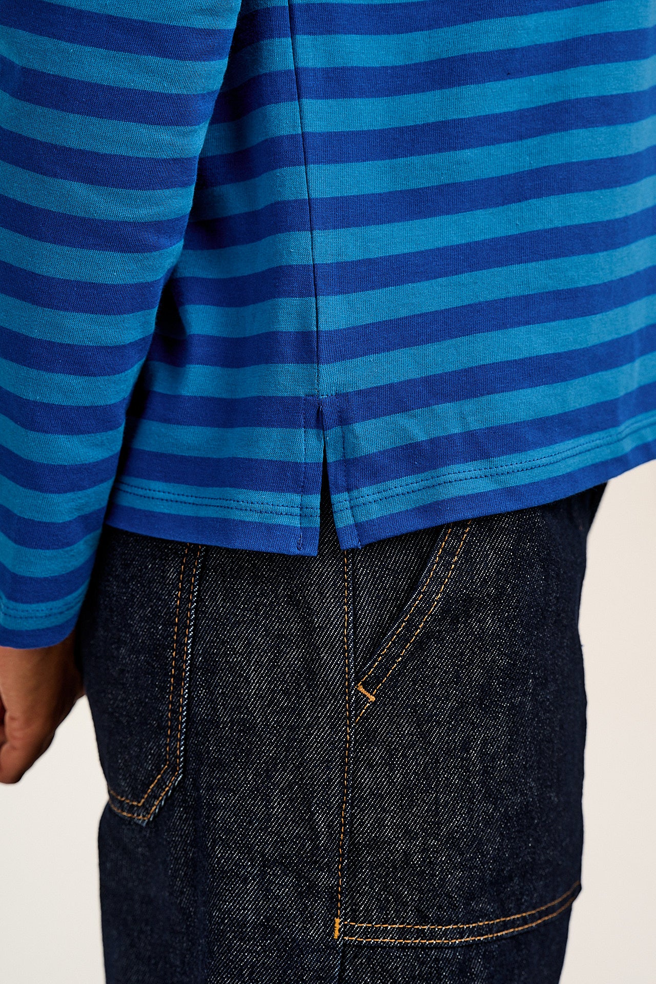 Mysen - Long Sleeve Cotton T-Shirt in Blue Stripe