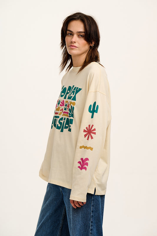 Murat - Long Sleeve Lightweight Cotton T-Shirt in Go Outside Print