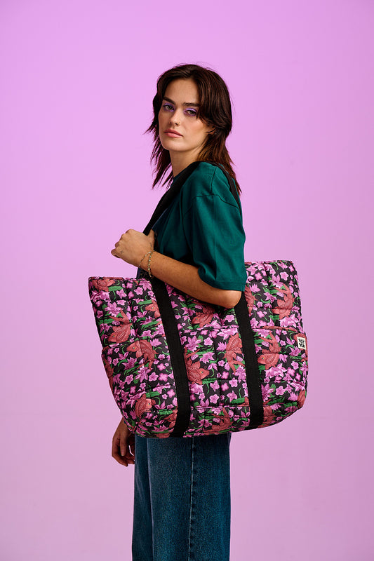 Dax - Quilted Tote in Pink Koi Print