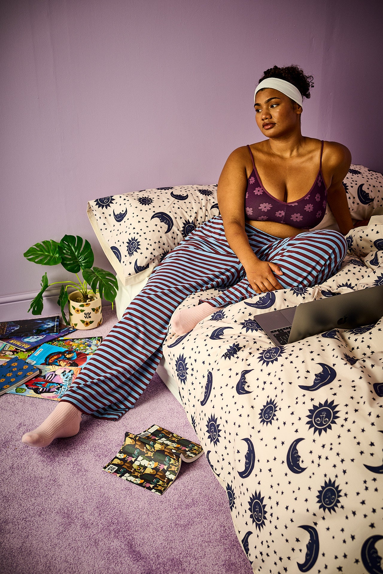 Sabrina - Soft Cotton Pyjamas in Grunge Stripe