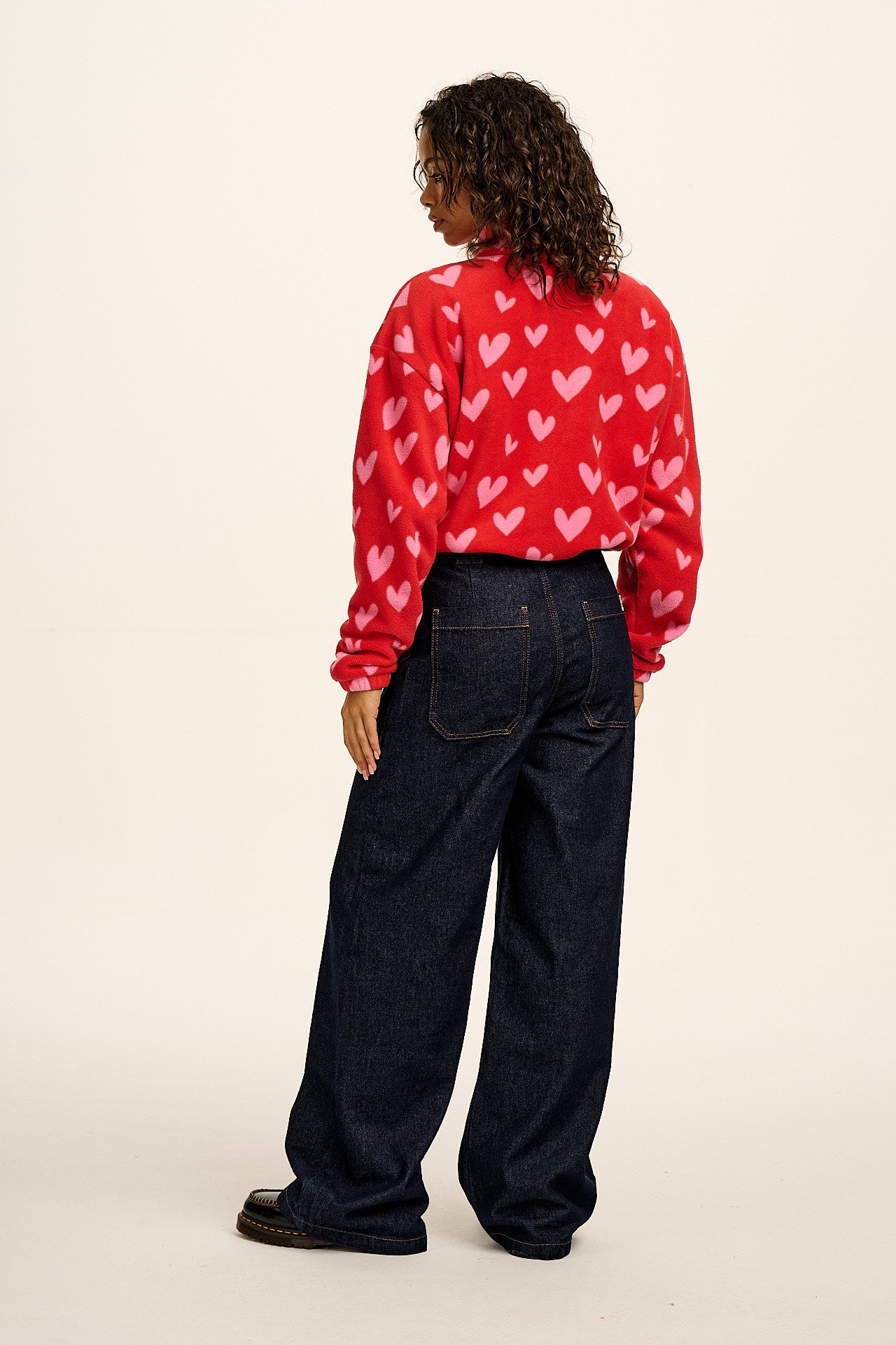 Blake - Cropped Polar Fleece in Red & Pink Cupid