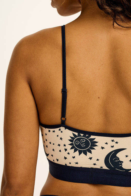 Ruby - Cotton & Bamboo Crop Top Bralette in Ecru Celestial Print