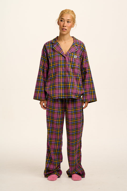 Dreamer - Brushed Cotton Pyjamas Set in Purple Grunge Check
