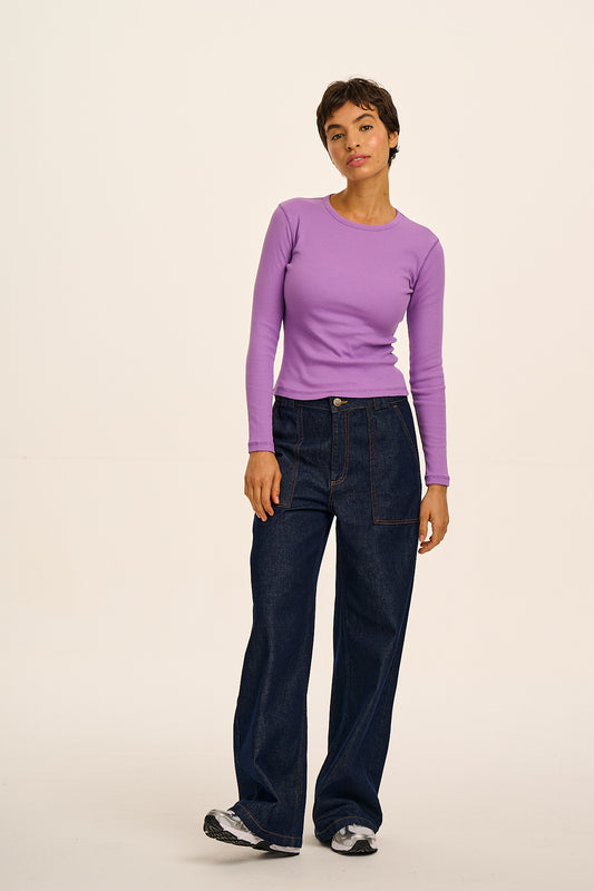 Grayson - Long Sleeve Cotton T-Shirt in Lavender