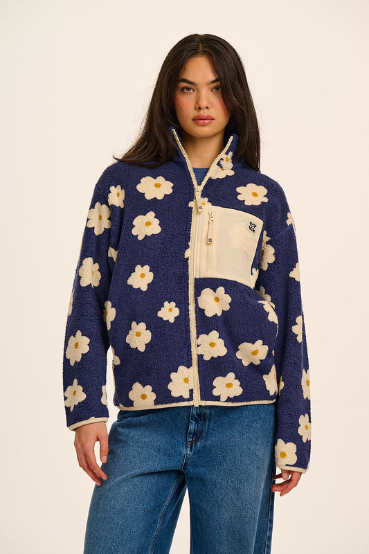Harper - Borg Fleece Jacket in Blue & White Delano
