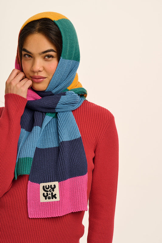 Aroha - Knitted Scarf in Rainbow Stripe