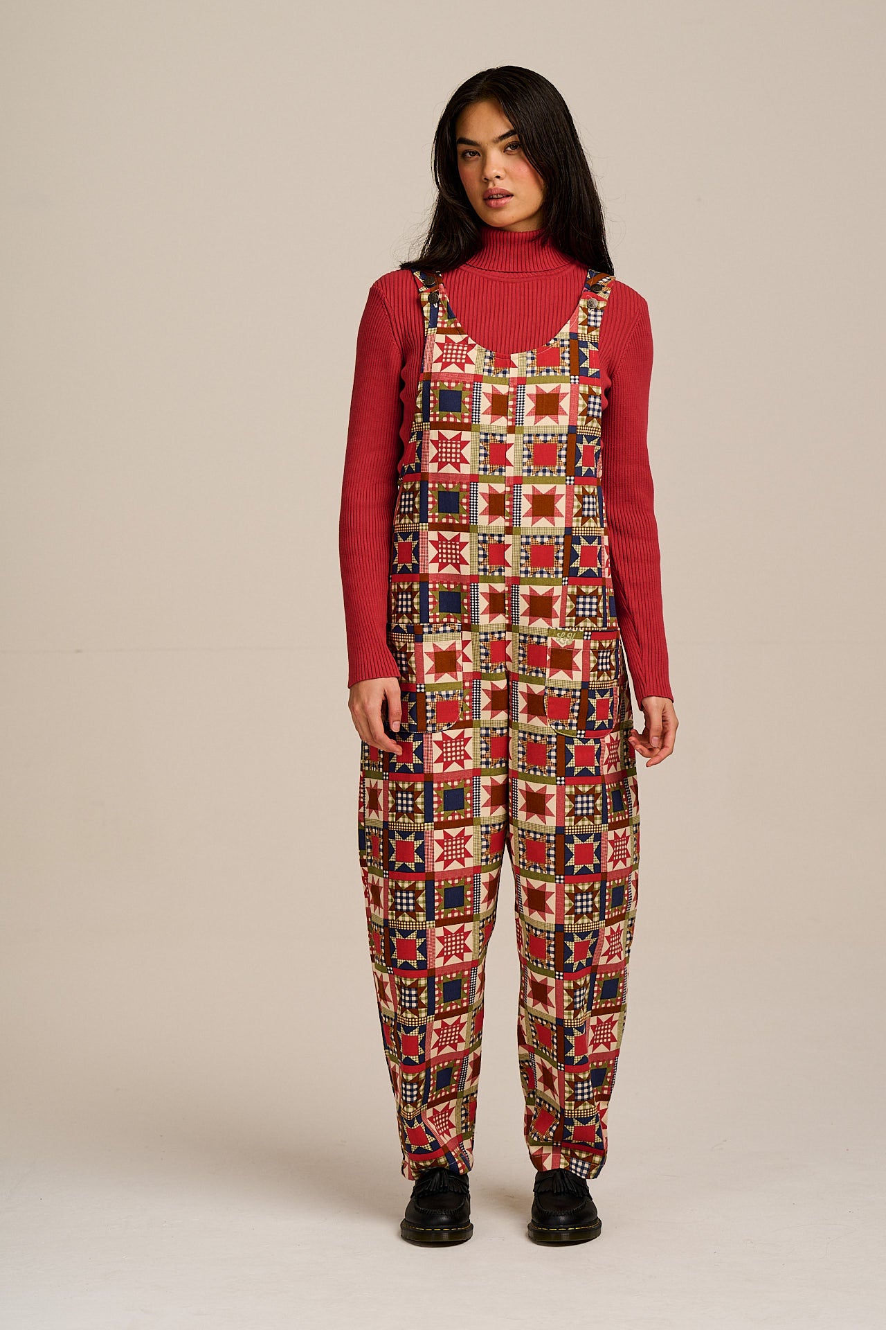 Ara - Cotton Dungarees in Follow Trails Patchwork