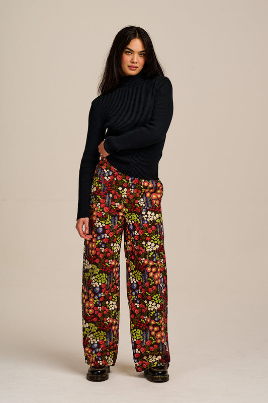 Delores - Wide Leg Cotton Jeans in Winter Garden