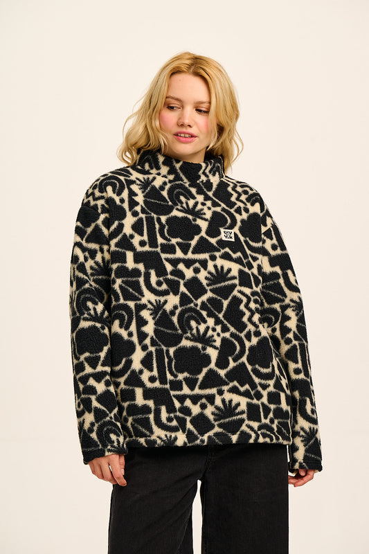 Manaia - Funnel Neck Polar Fleece in Mono Geo