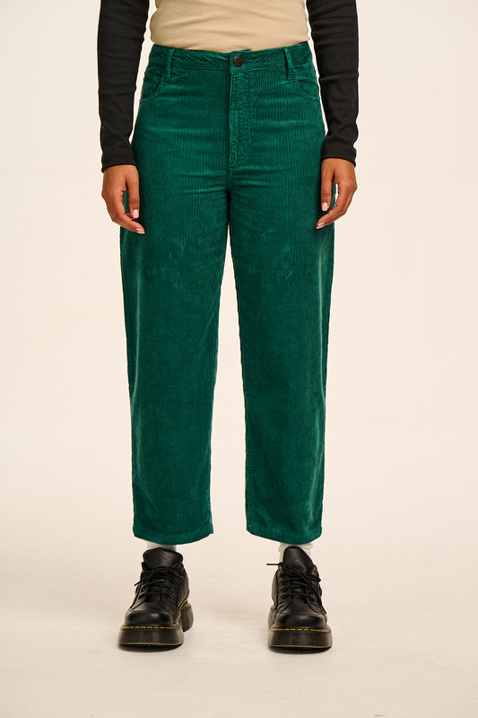 Drew - Cropped Straight Leg Corduroy Trousers in Teal