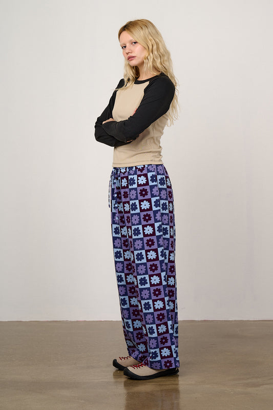 Norris - Wide Leg Cotton Trousers in Delano Checkerboard
