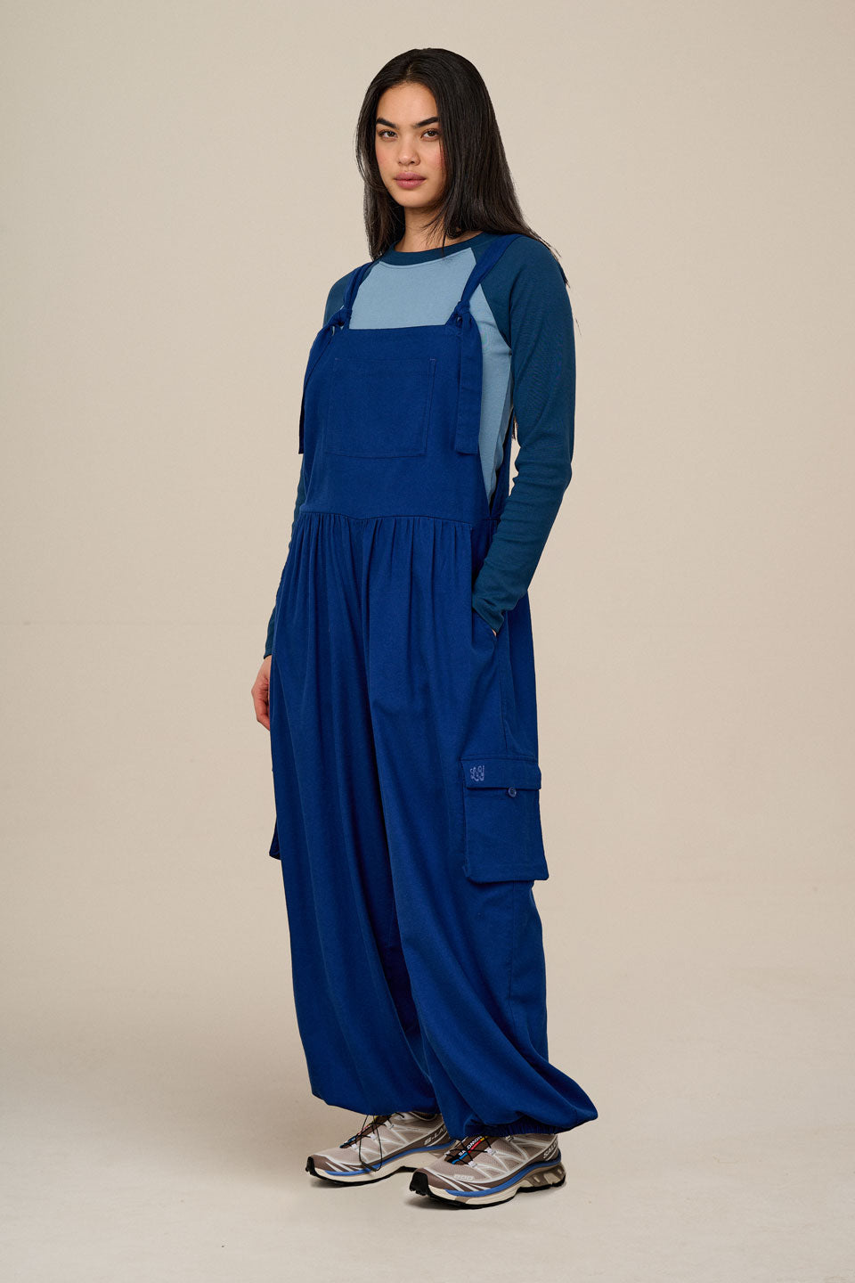 Miyada - Brushed Cotton Balloon Leg Dungarees in Navy