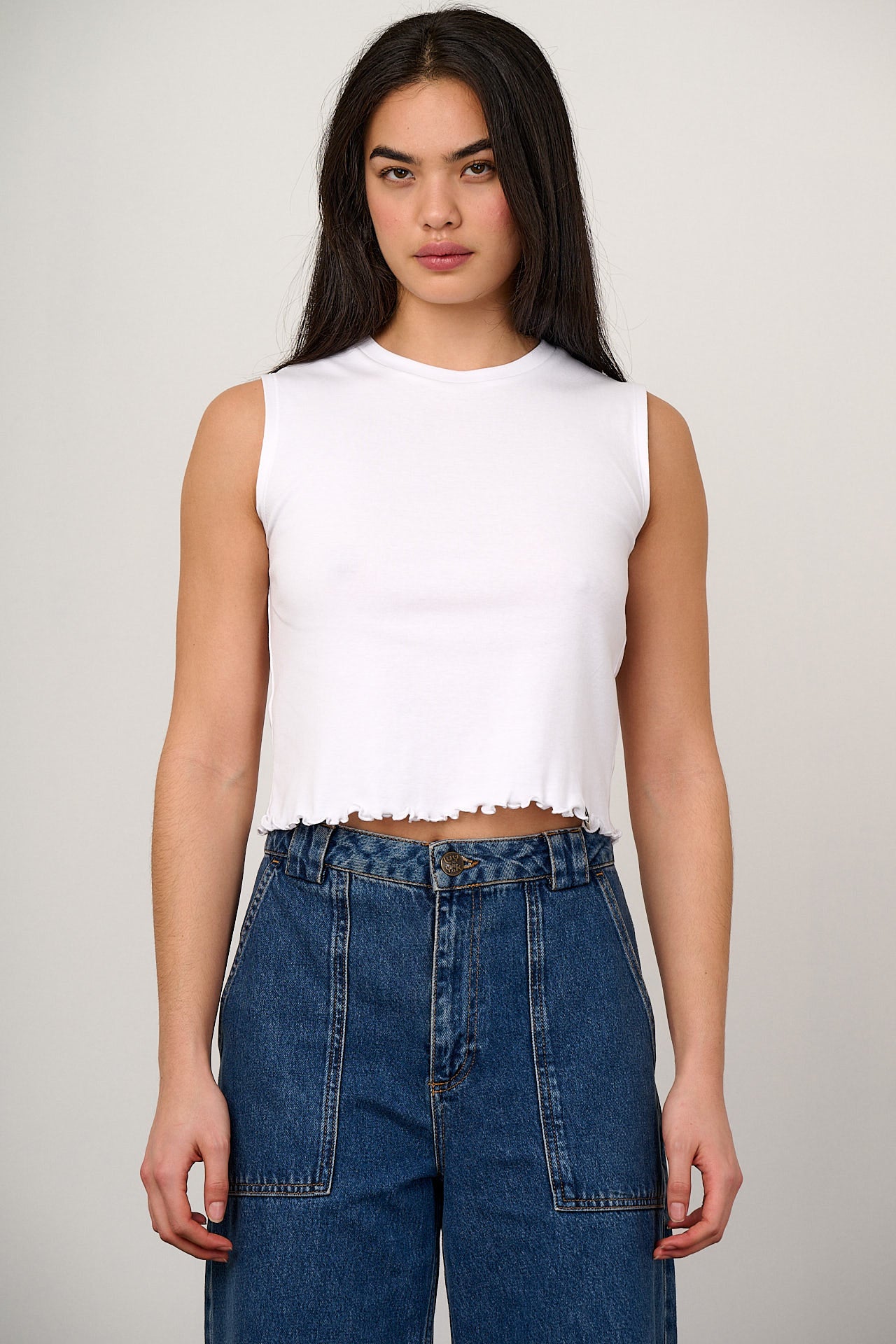 Etta - Cotton Jersey Sleeveless Tank in White