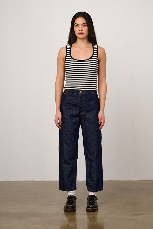 Drew - Cropped Straight Leg Denim Jeans in Vintage Indigo