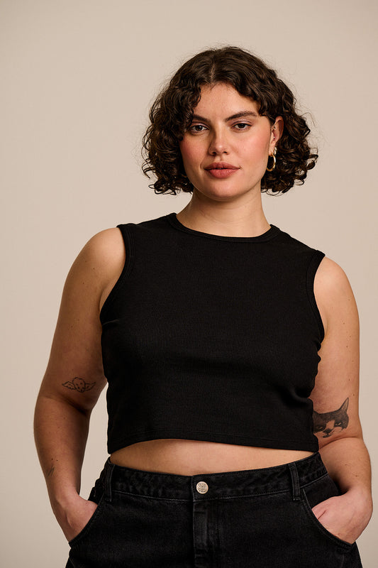 Rue - Ribbed Tank Top in Black