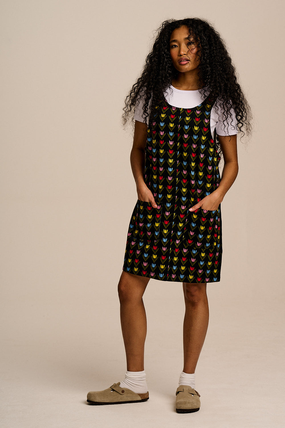 Layla - Mini Cotton Dress in Black Tulip Print