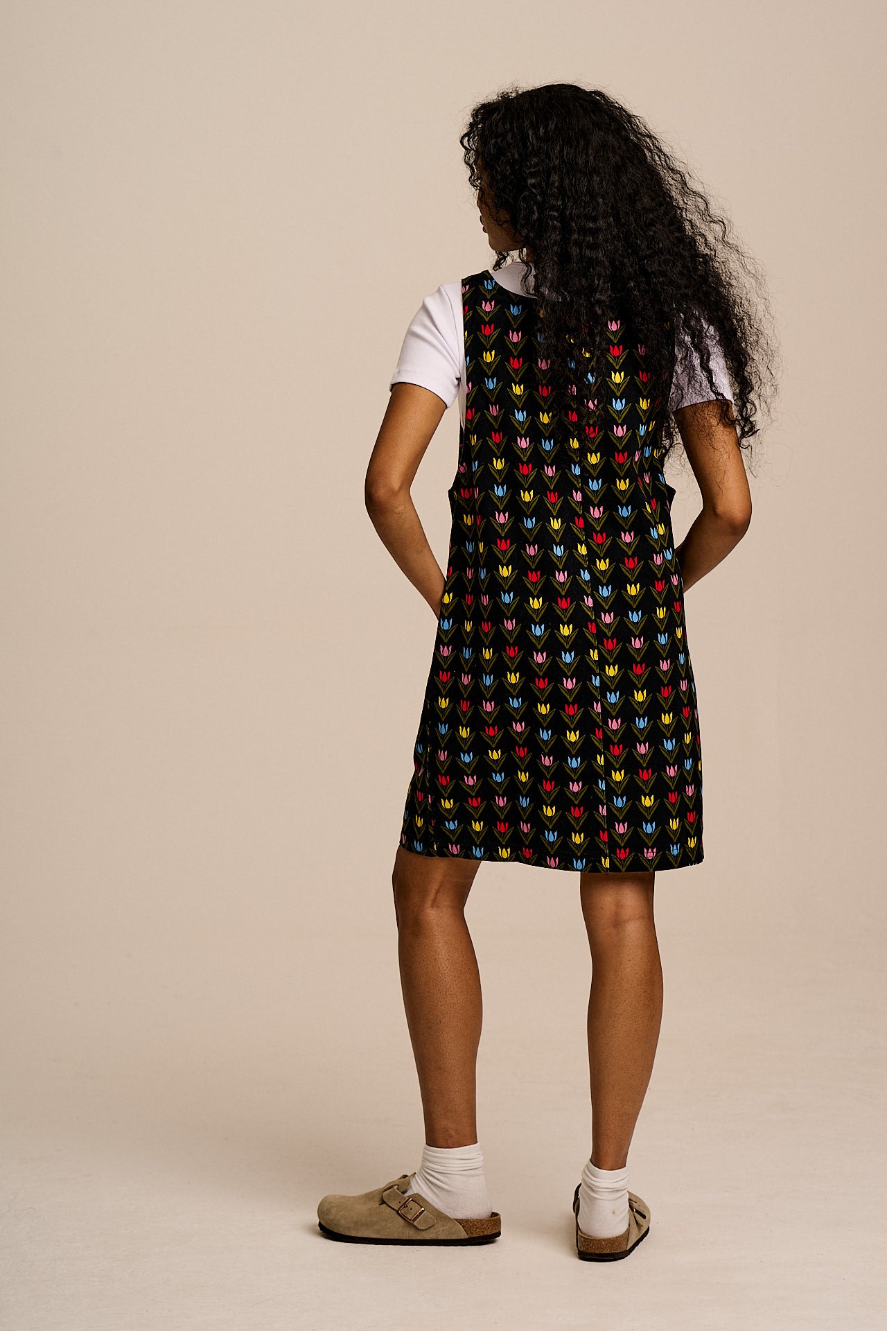 Layla - Mini Cotton Dress in Black Tulip Print