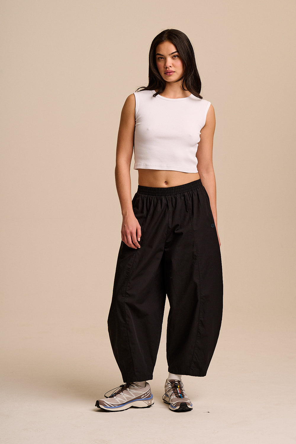Obregon - Barrel Leg Cotton Trousers in Black