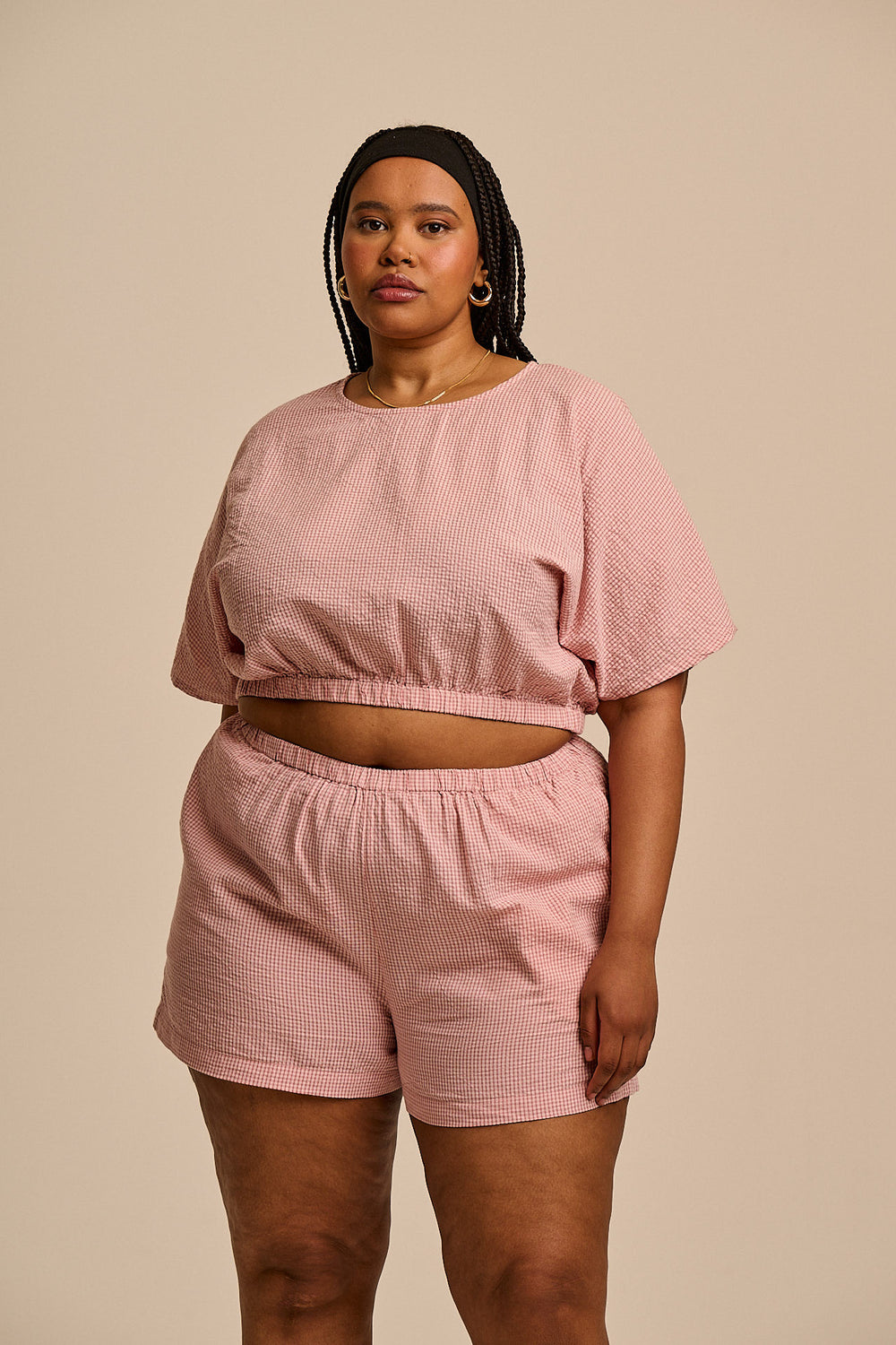 Popan - Cotton Shorts in Pink Mini Gingham