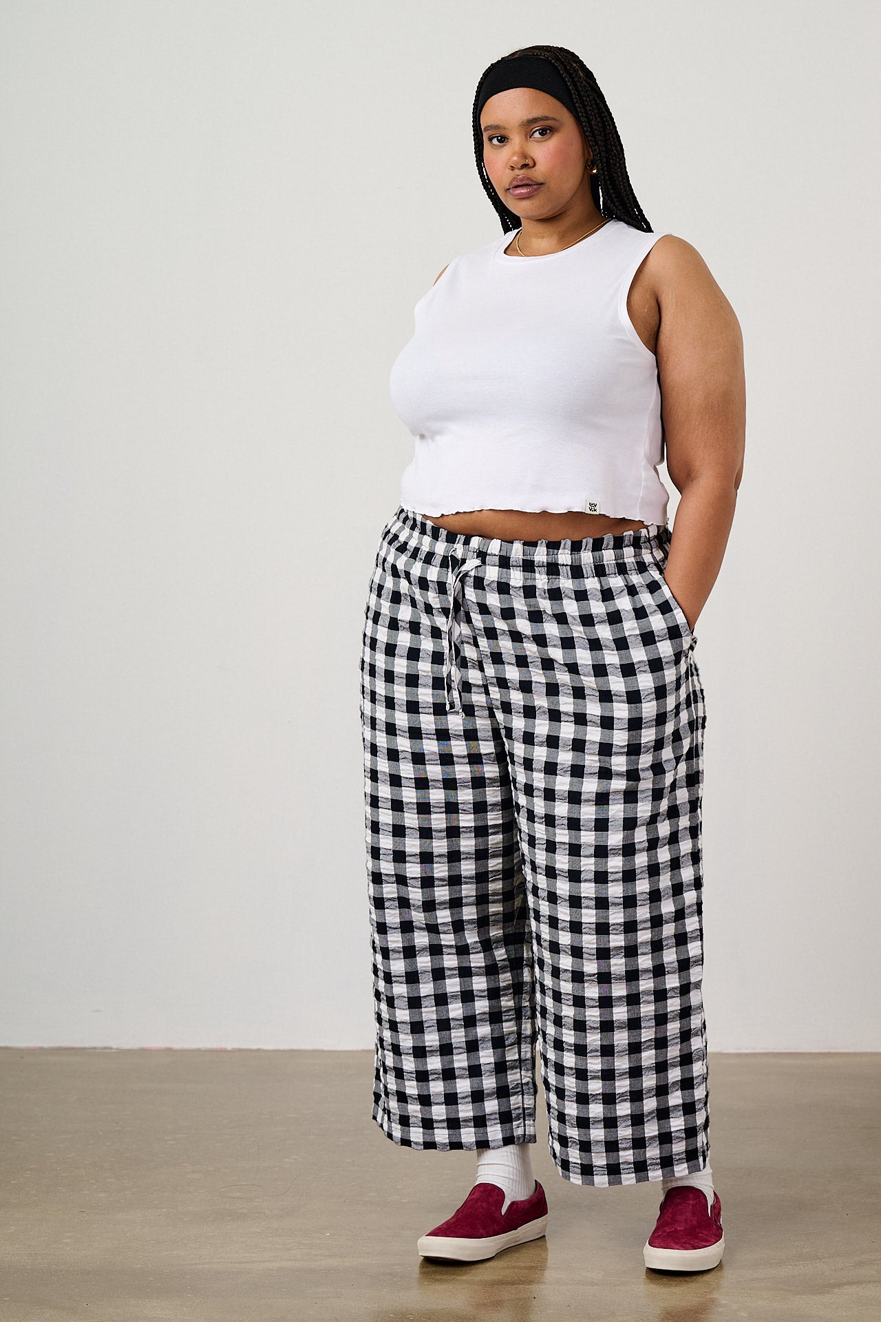 Chuck Wide Leg Trousers - Organic Cotton Seersucker in Black