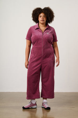 Ragan - Organic Cotton Cord Jumpsuit in Raspberry