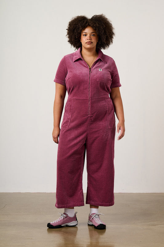 Ragan - Cropped Leg Jumpsuit Organic Cotton Corduroy in Raspberry