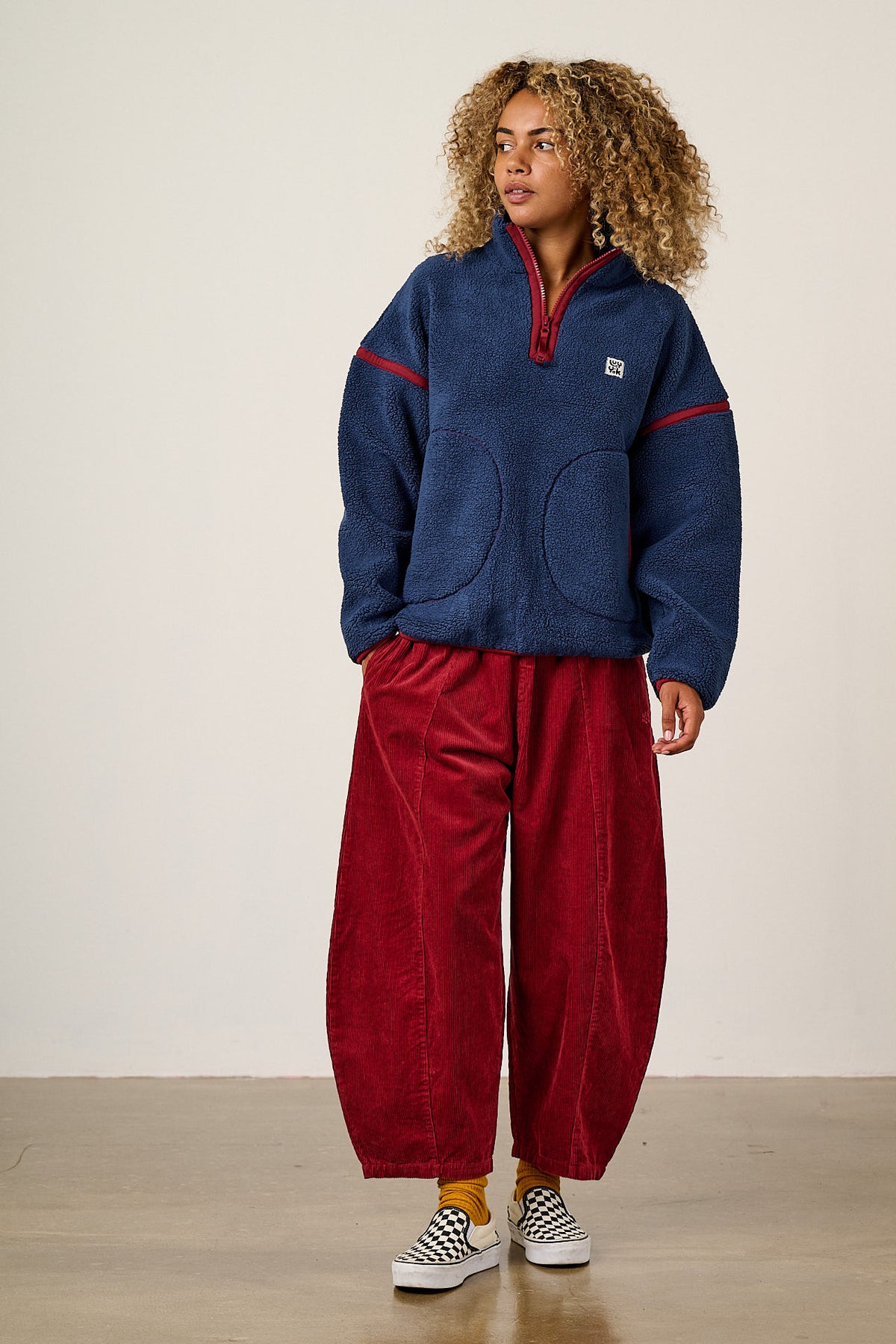 Hadley Half Zip Fleece - Recycled Polyester Borg in Navy and Burgundy