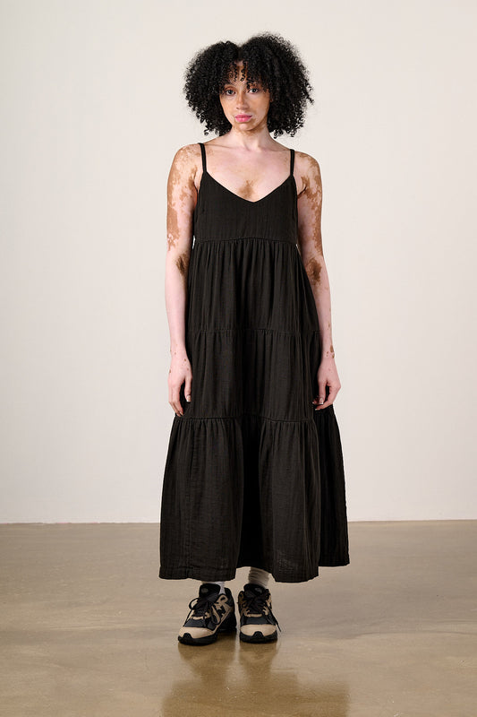 Mable - Cotton Maxi Dress in Black