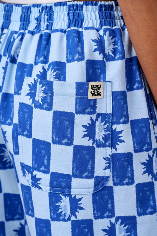 Madero - Cottton Jersey Shorts in Blue Checkerboard