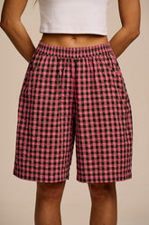 Madero - Cotton Long Shorts in Pink & Green Gingham