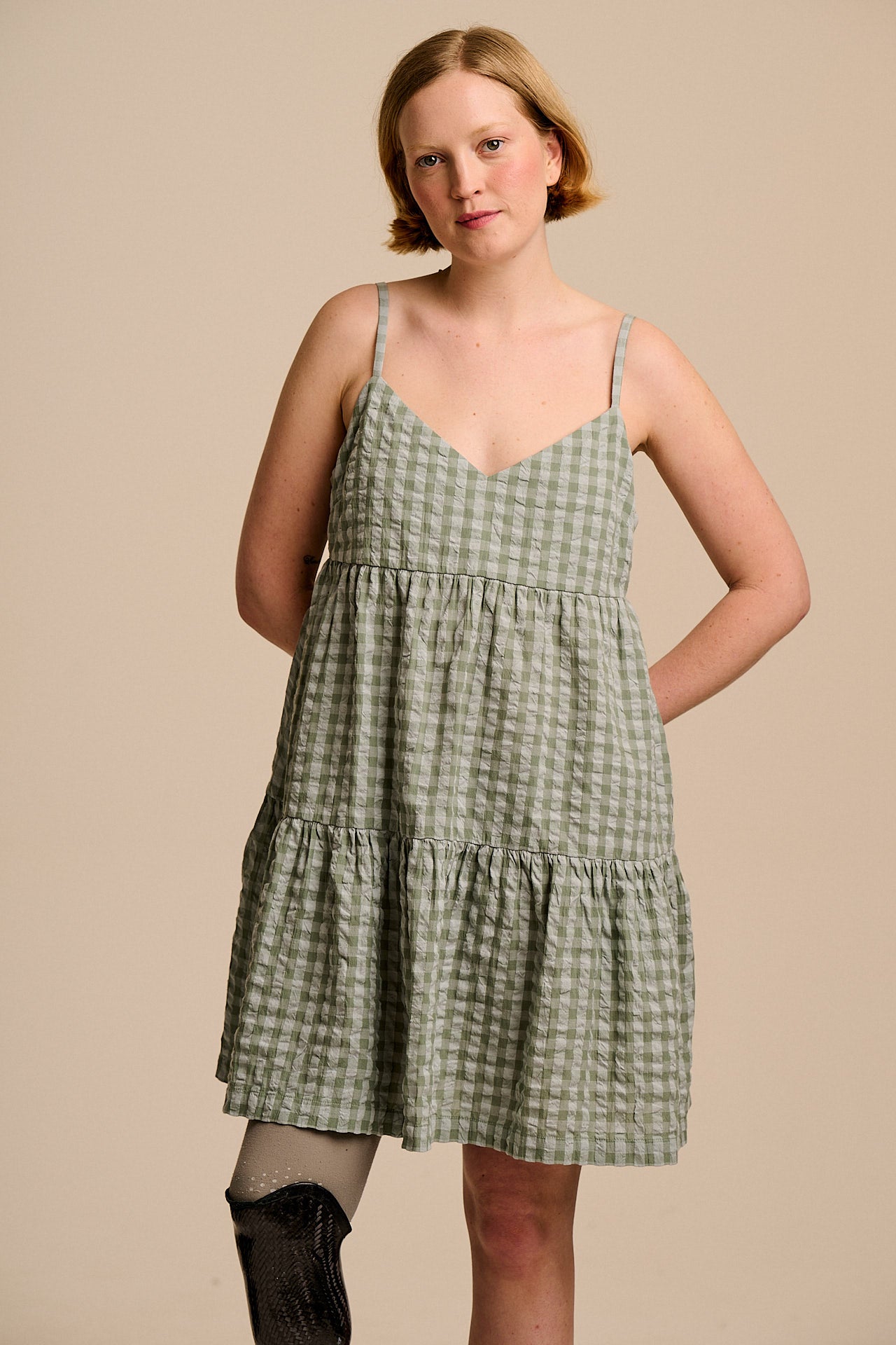 Mae - Cotton Mini Dress in Green Gingham – Lucy & Yak