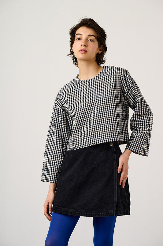 Maisie - Cotton Top in Black & White Gingham