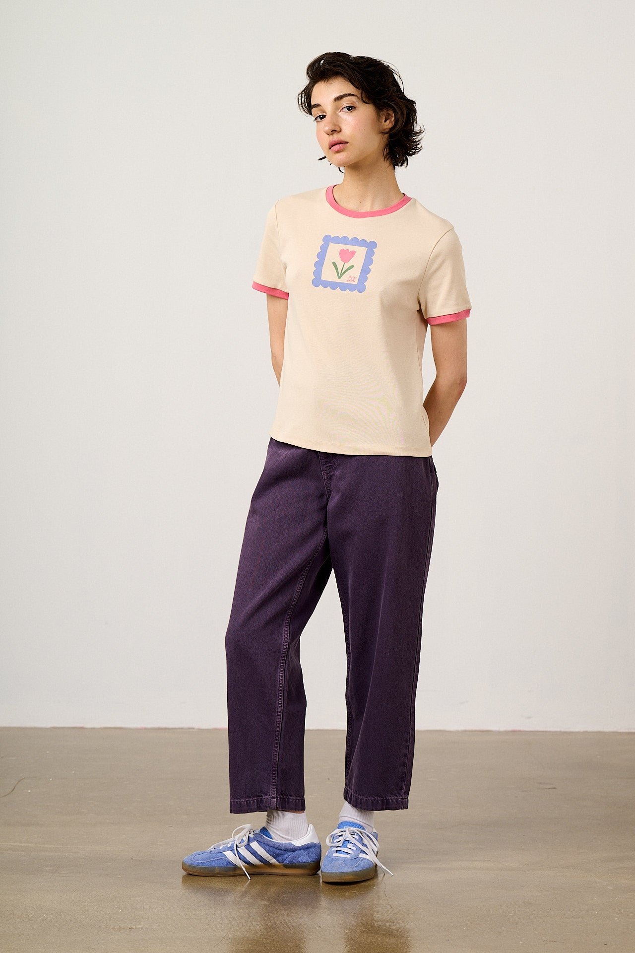 Maya - Cotton T-Shirt in Ecru with Tulip Print