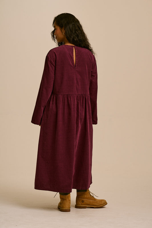 Micah - Organic Corduroy Midi Dress in Grape Wine