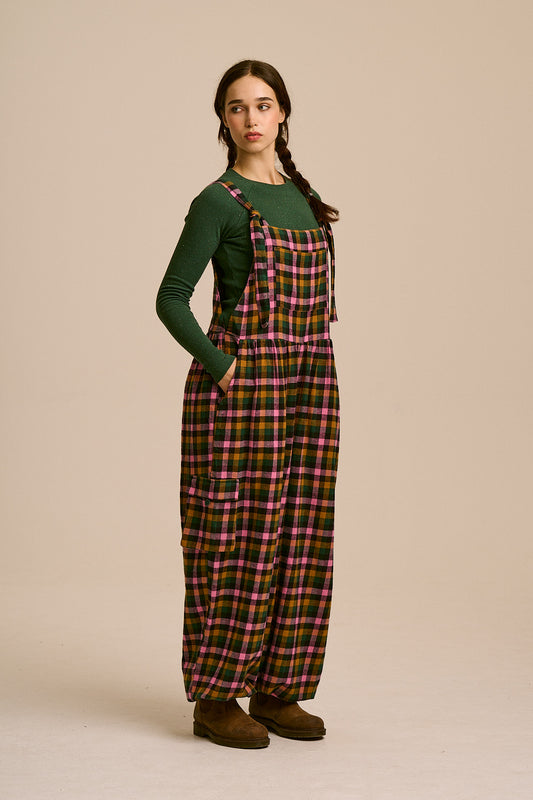 Miyada Cuffed Leg Dungarees - Organic Brushed Cotton in Botanist Gingham