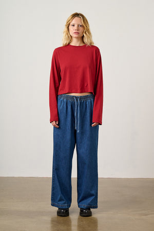 Norris - Wide Leg Cotton Jeans in Midwash Denim