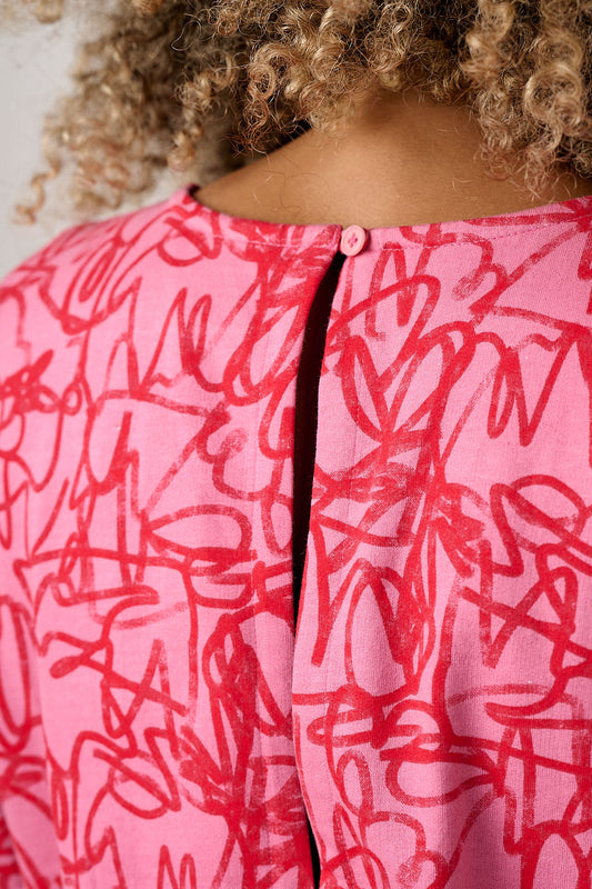 Nova - Barrel Leg Cotton Jersey Jumpsuit in Pink Graffiti