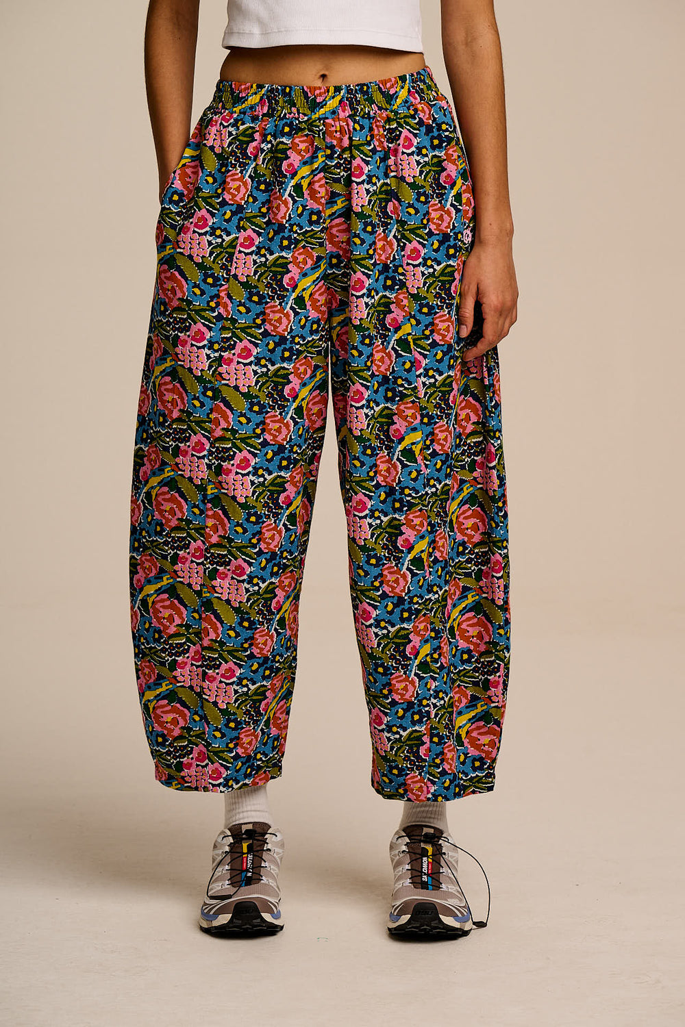 Obregon - Cotton & Viscose Barrel Leg Trousers in Blue Birdie Floral
